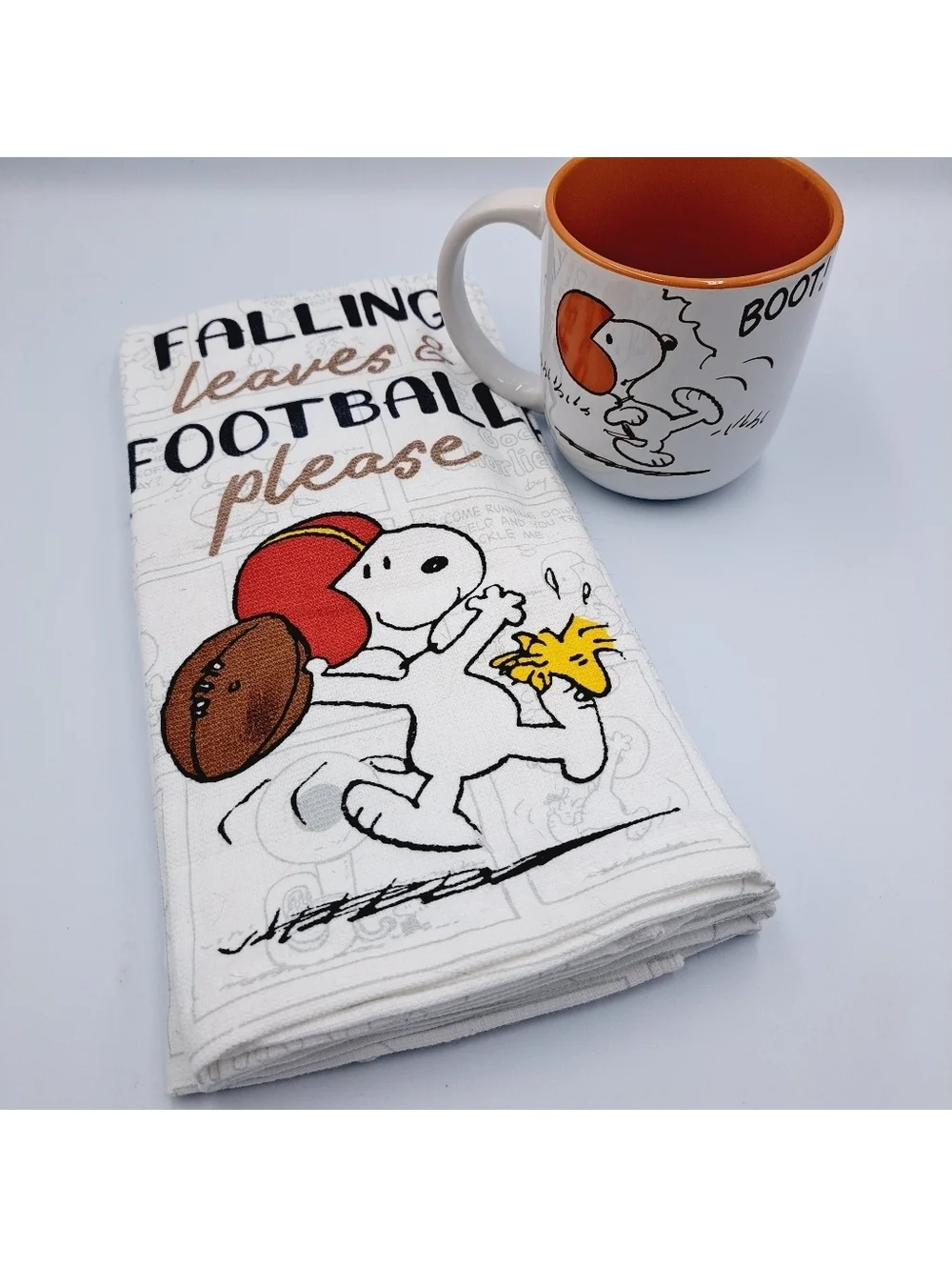 Fall Autumn Snoopy Peanuts Football Mug & Kitchen Towel Thanksgiving Decor